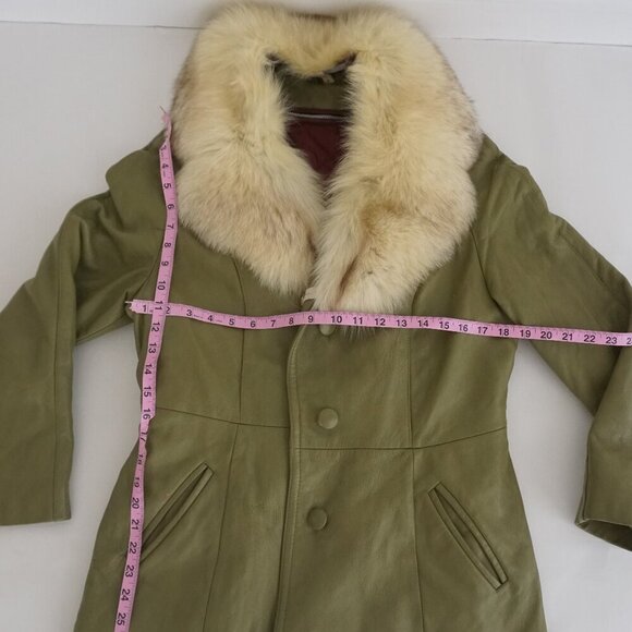 The Old Mill Glen Lainey Banton Olive Green Penny Coat Leather Trench Jacket M - Picture 3 of 16